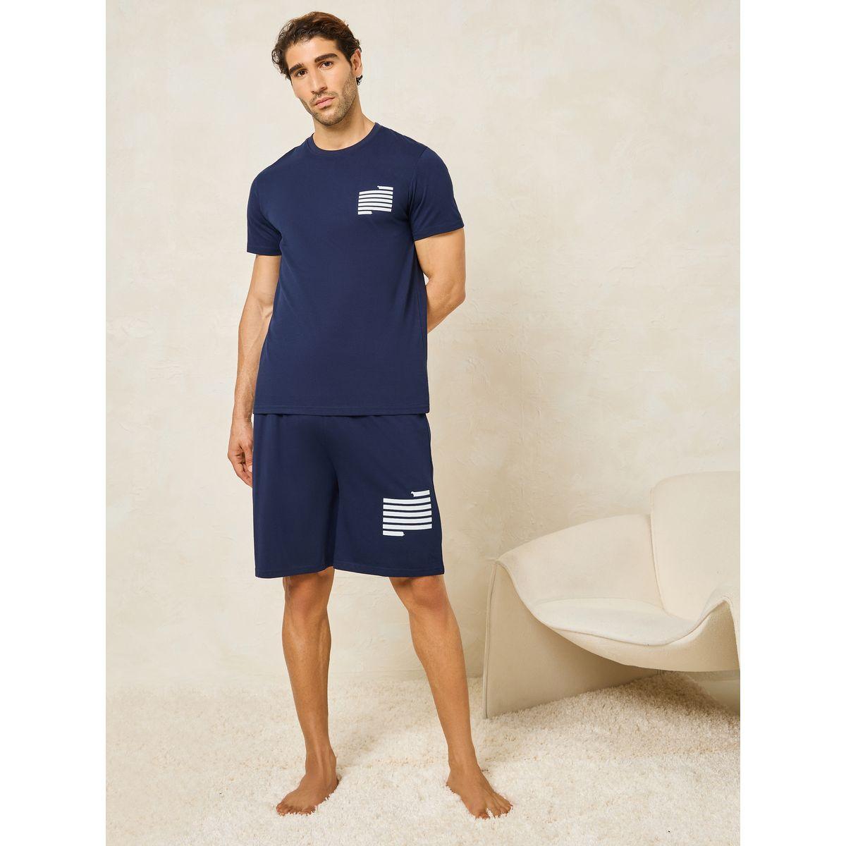 Styli Unwind Graphic Print Crew Neck T-Shirt & Short Set-men-clothing-nightwear-sets-image-1