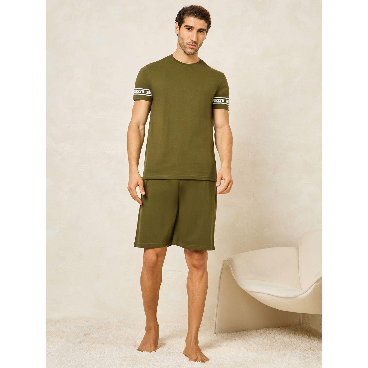 Styli Unwind Minimal Sleeve Print Crew Neck T-Shirt & Shorts Set-men-clothing-nightwear-sets-image-1