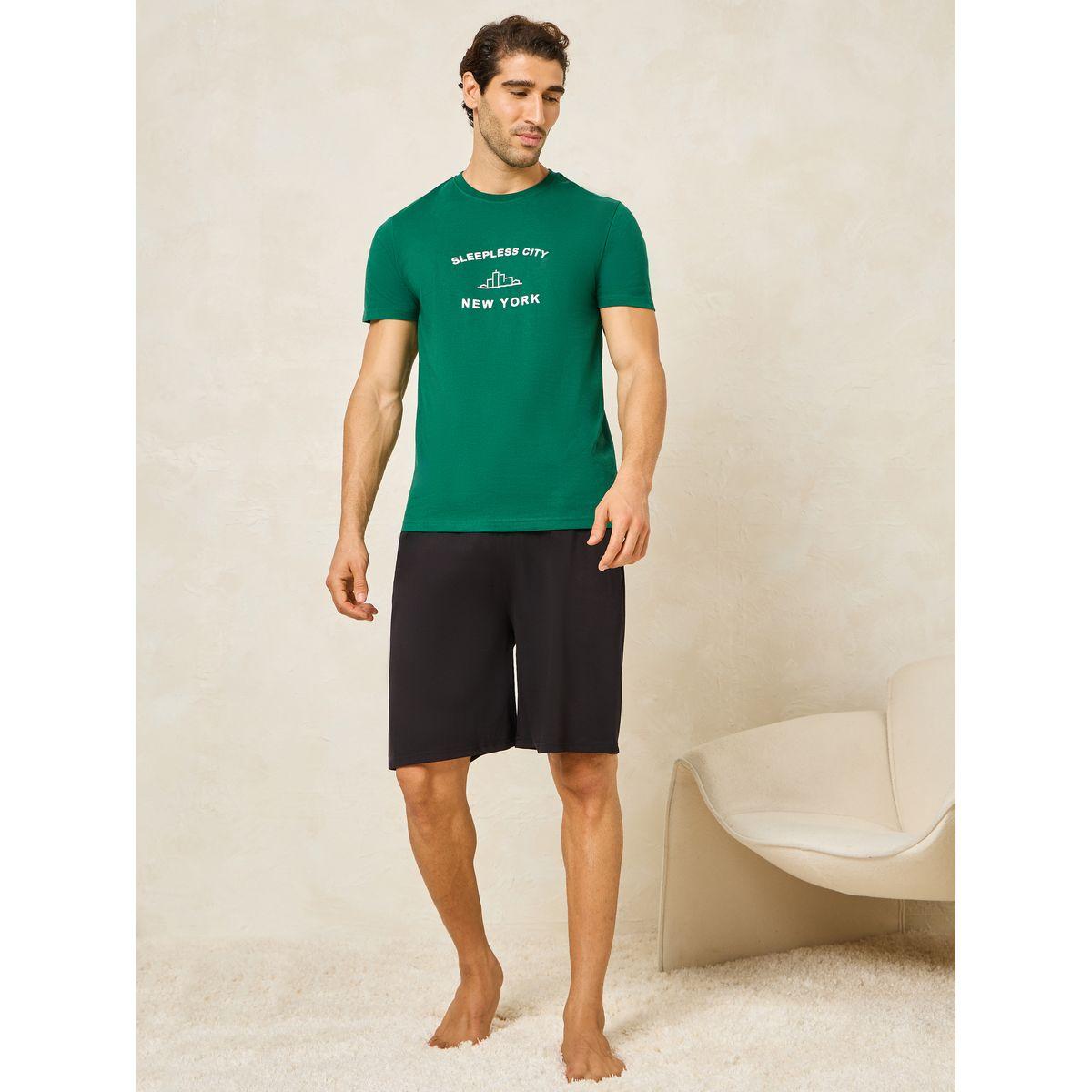 Styli Unwind New York Print Crew Neck T-Shirt & Shorts Set-men-clothing-nightwear-sets-image-1