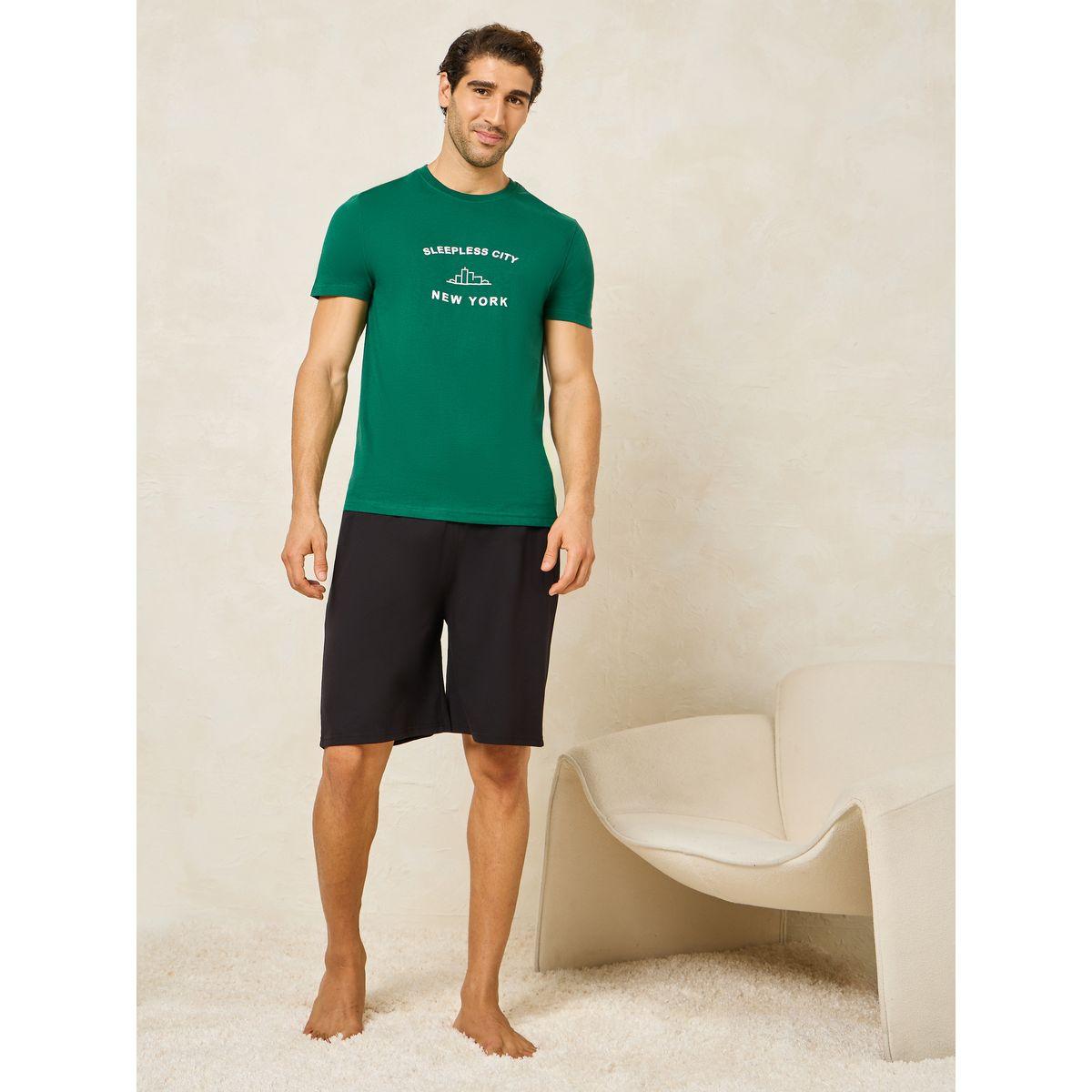 Styli Unwind New York Print Crew Neck T-Shirt & Shorts Set-men-clothing-nightwear-sets-image-2