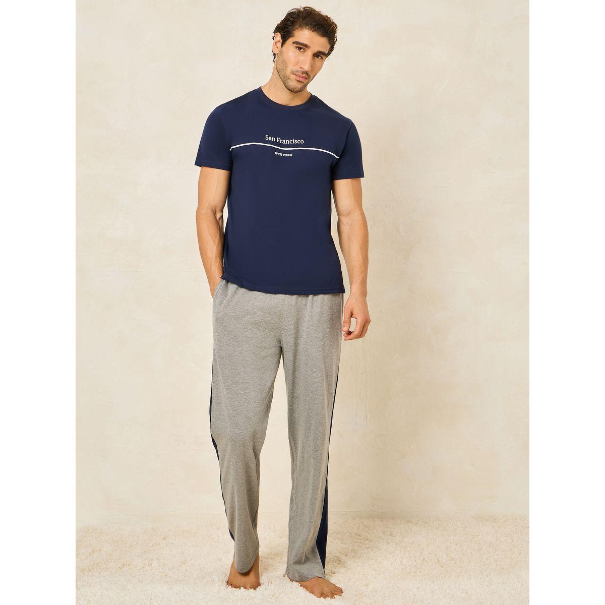 Styli Unwind San Francisco Print Crew Neck T-Shirt & Open Hem Pyjama Set-men-clothing-nightwear-sets-image-1