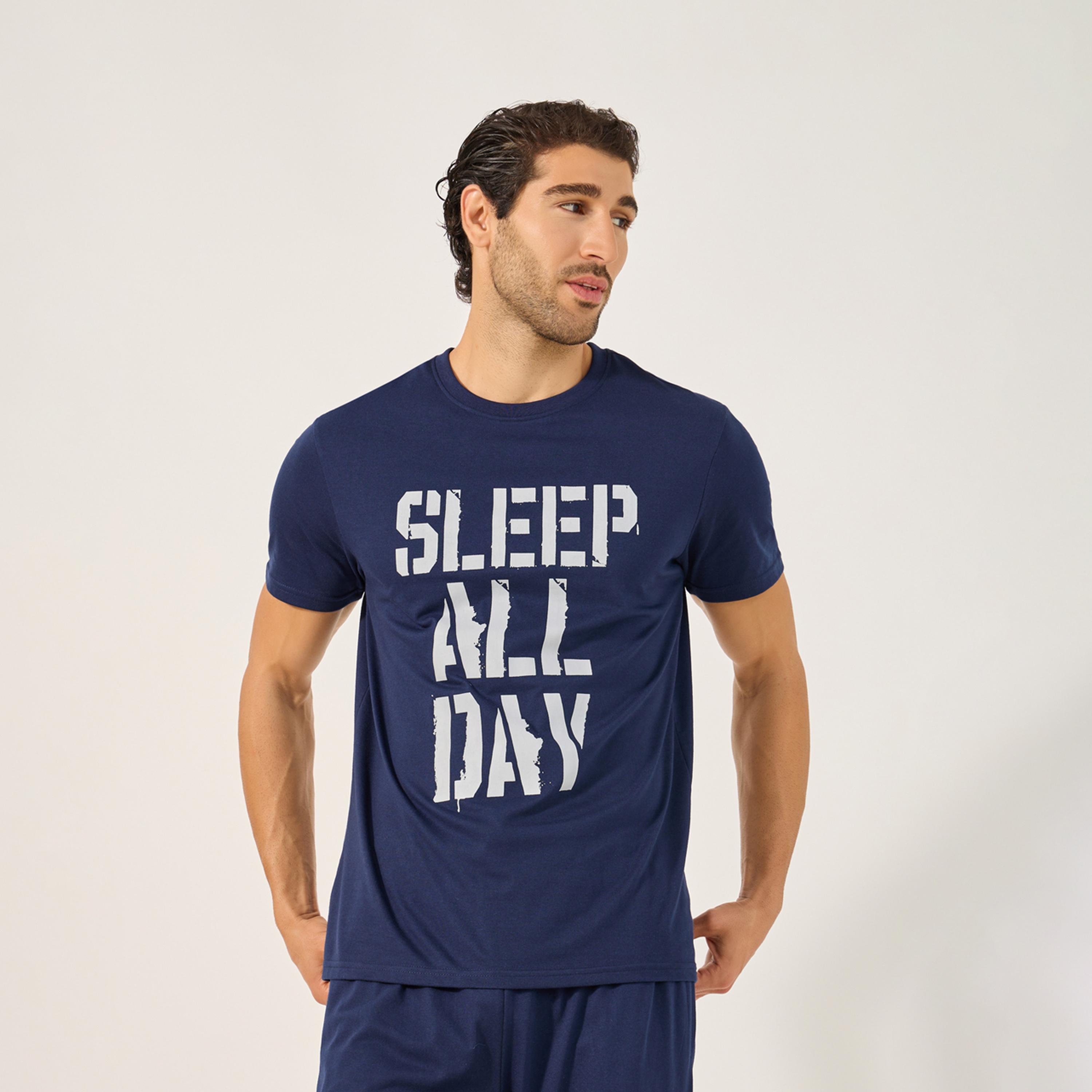 ستايلي - أنوايند طقم تي شيرت بطبعة شعار مع بنطال بيجامة-men-clothing-nightwear-sets-image-2