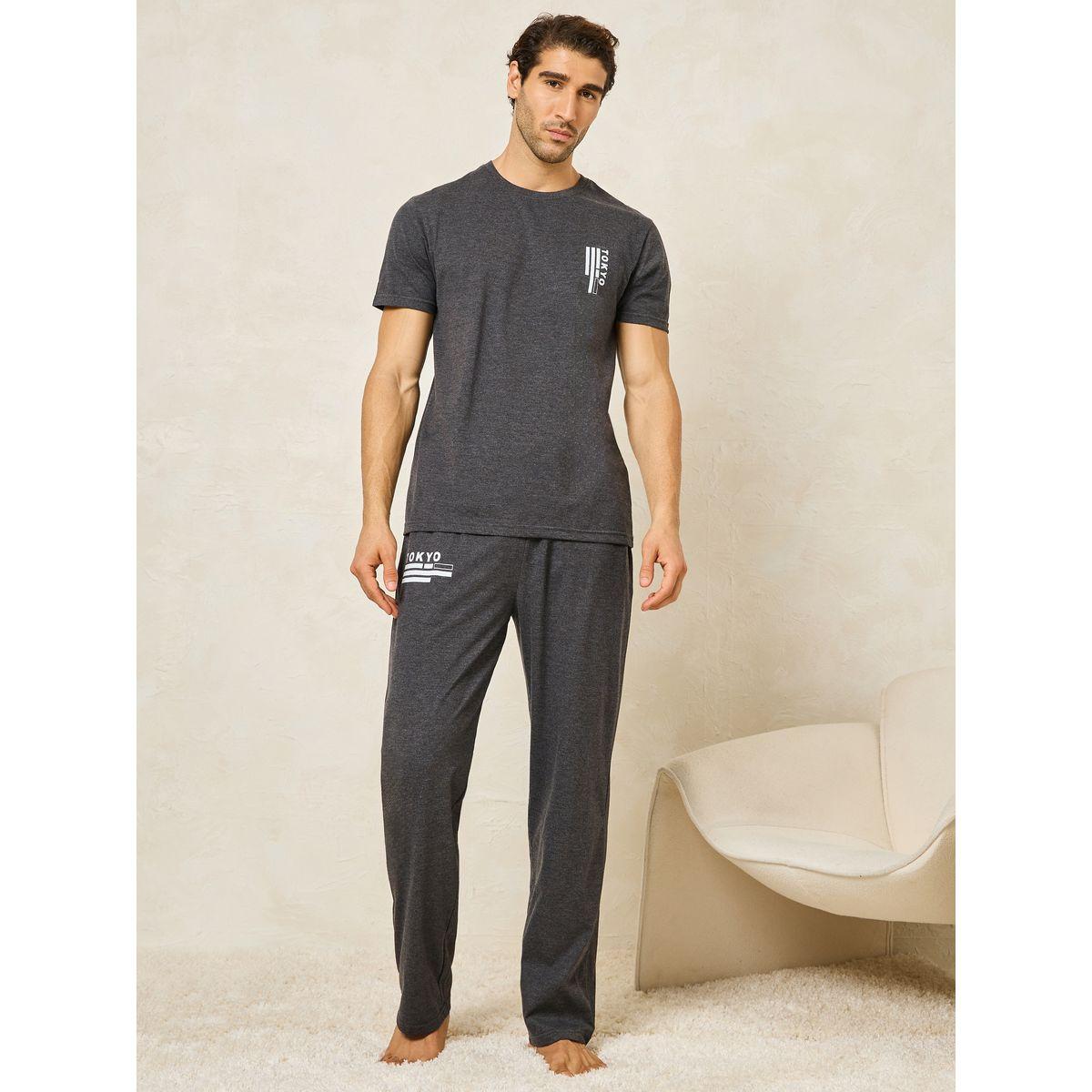 Styli Unwind Tokyo Print Crew Neck T-Shirt & Open Hem Pyjama Set-men-clothing-nightwear-sets-image-1