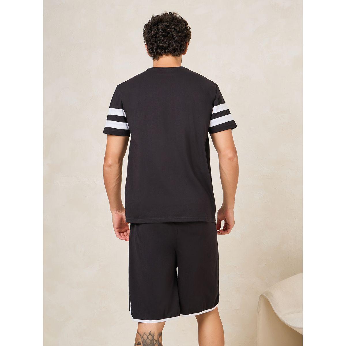 Styli Unwind Striped Sleeves Detail T-Shirt & Shorts Set-men-clothing-nightwear-sets-image-6