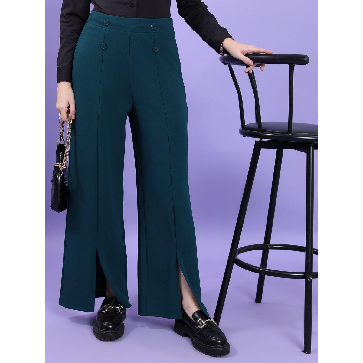 Tokyo Talkies X Styli  High Rise Button Detail Pintuck Slit Hem Trousers-women-clothing-bottoms-trousers-image-1