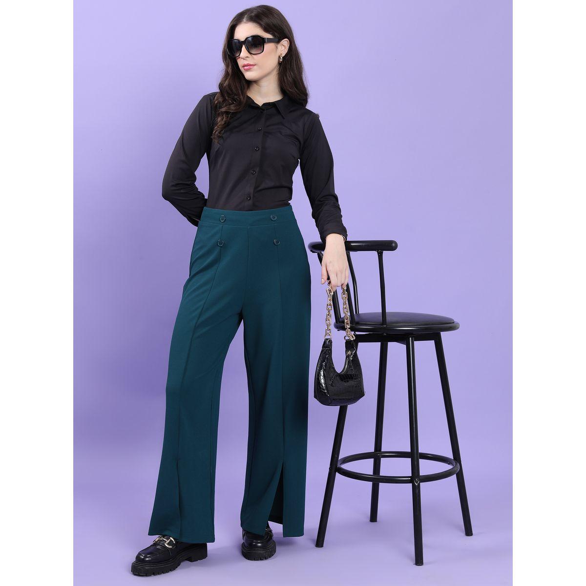 Tokyo Talkies X Styli  High Rise Button Detail Pintuck Slit Hem Trousers-women-clothing-bottoms-trousers-image-2