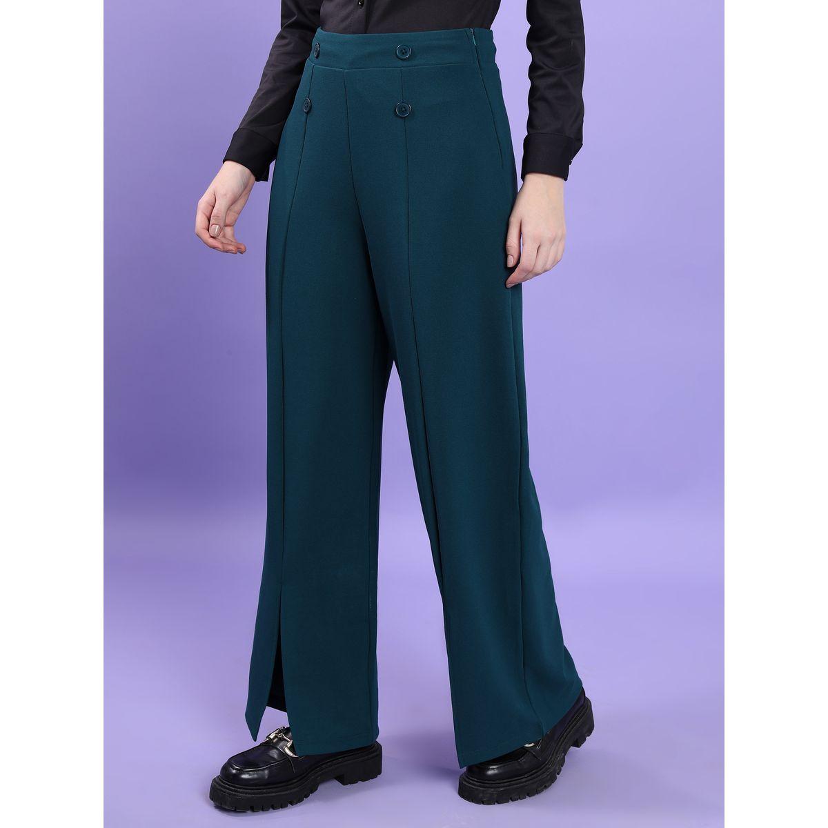 Tokyo Talkies X Styli  High Rise Button Detail Pintuck Slit Hem Trousers-women-clothing-bottoms-trousers-image-4