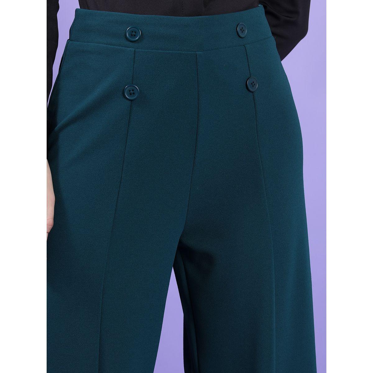 Tokyo Talkies X Styli  High Rise Button Detail Pintuck Slit Hem Trousers-women-clothing-bottoms-trousers-image-5