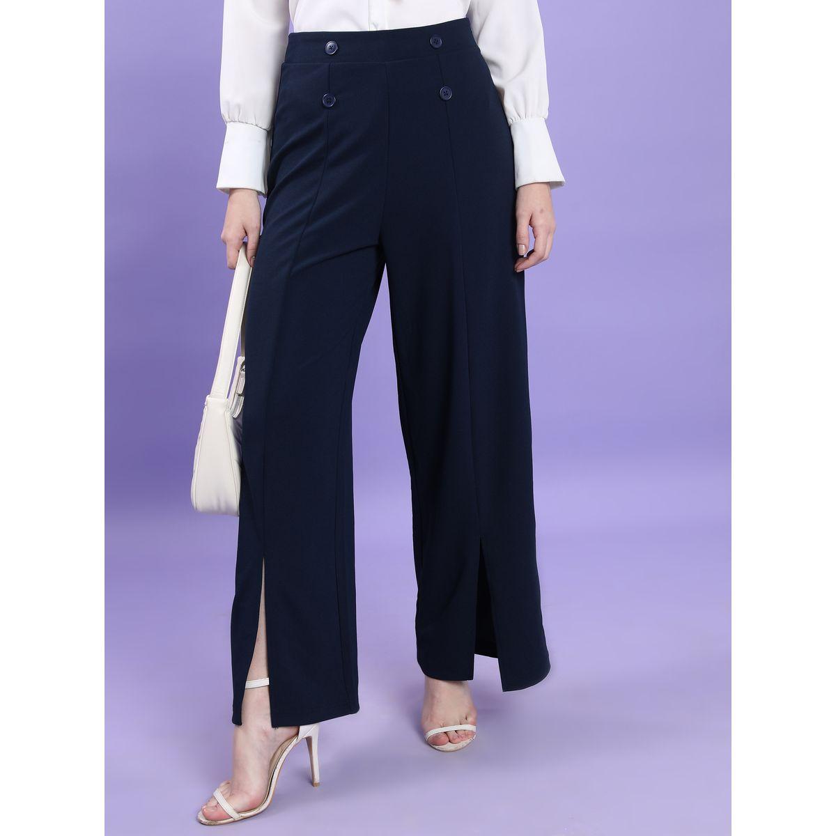 Tokyo Talkies X Styli  Pintuck Button Detail Front Slit Hem Trousers-women-clothing-bottoms-trousers-image-1