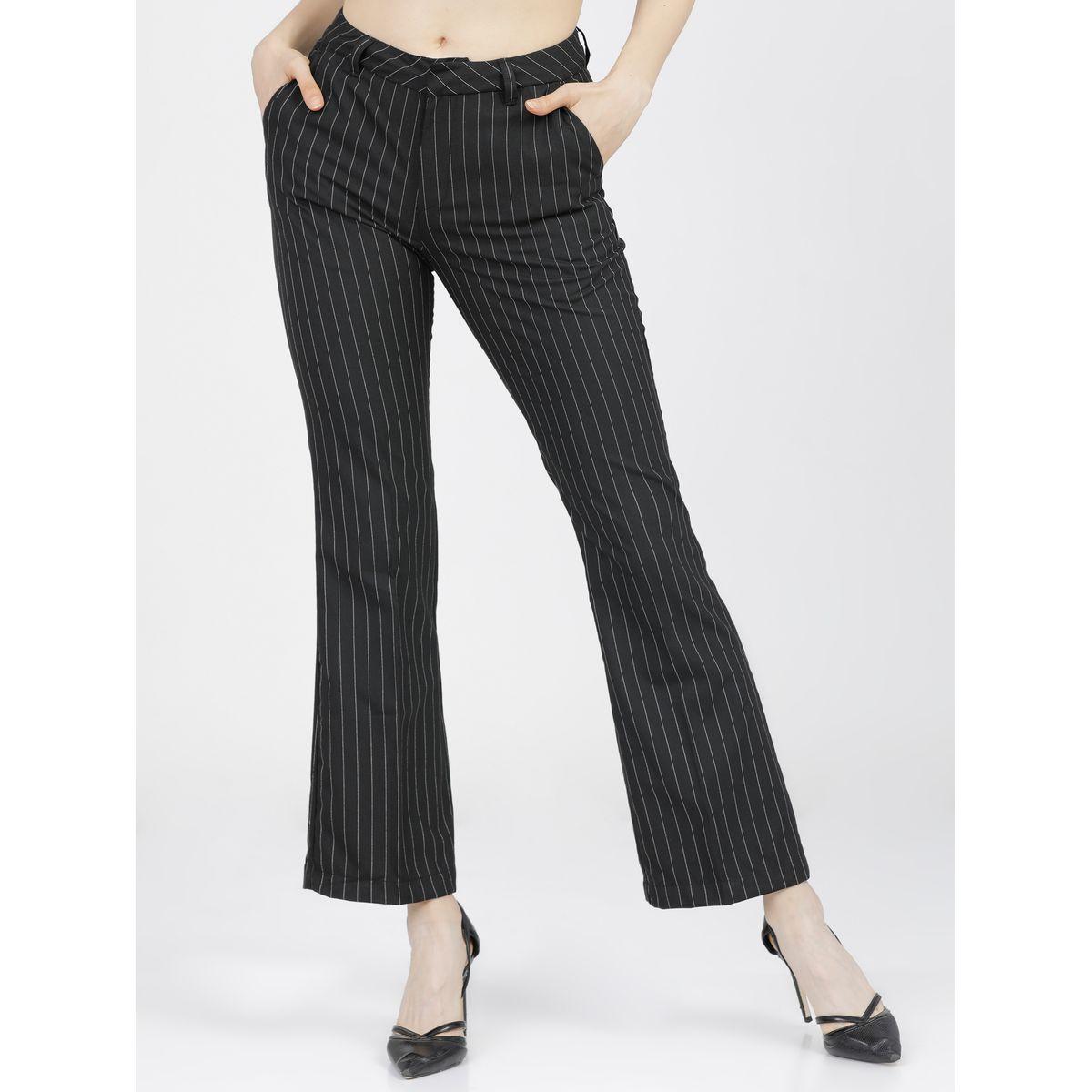 Tokyo Talkies X Styli  Pinstriped Straight Fit Bootcut Trousers with Pockets-women-clothing-bottoms-trousers-image-1