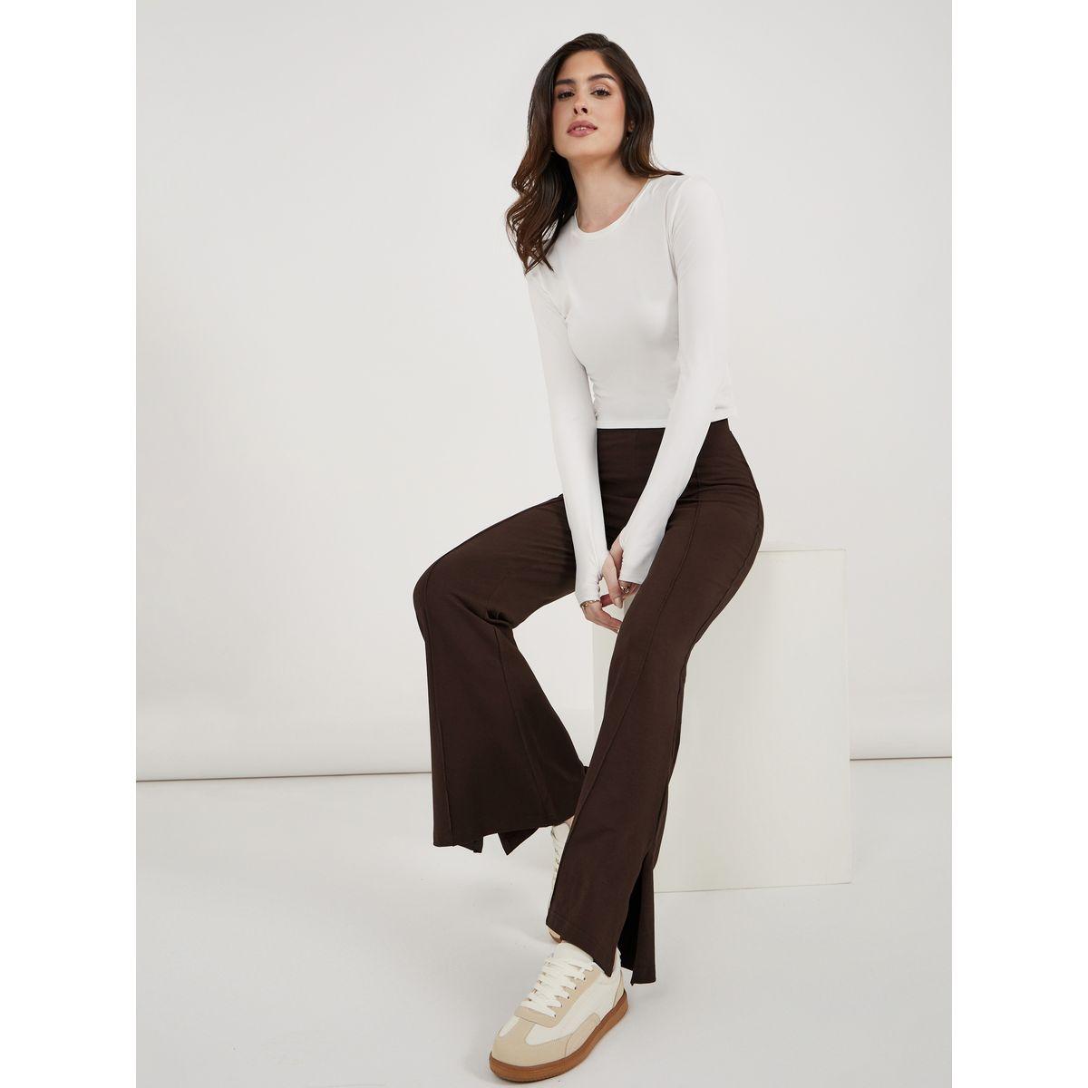 Styli Solid Fit and Flare Leggings with Slit Hem-women-clothing-bottoms-leggings-image-1