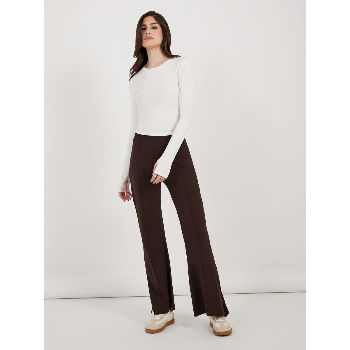 Styli Solid Fit and Flare Leggings with Slit Hem-women-clothing-bottoms-leggings-image-2