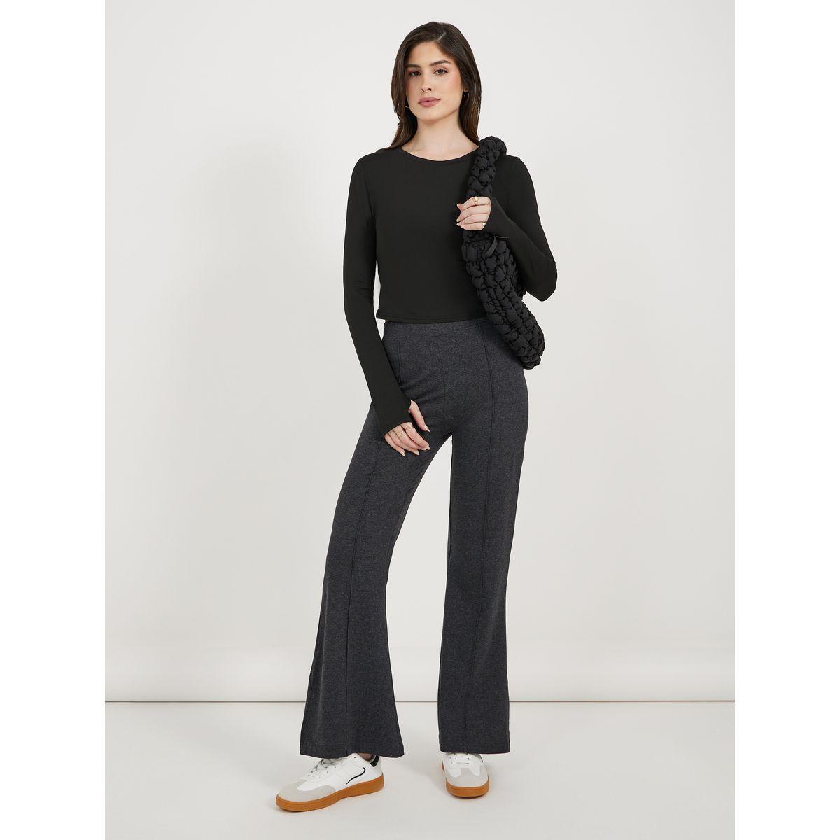 Styli Solid Fit and Flare Leggings with Slit Hem-women-clothing-bottoms-leggings-image-1