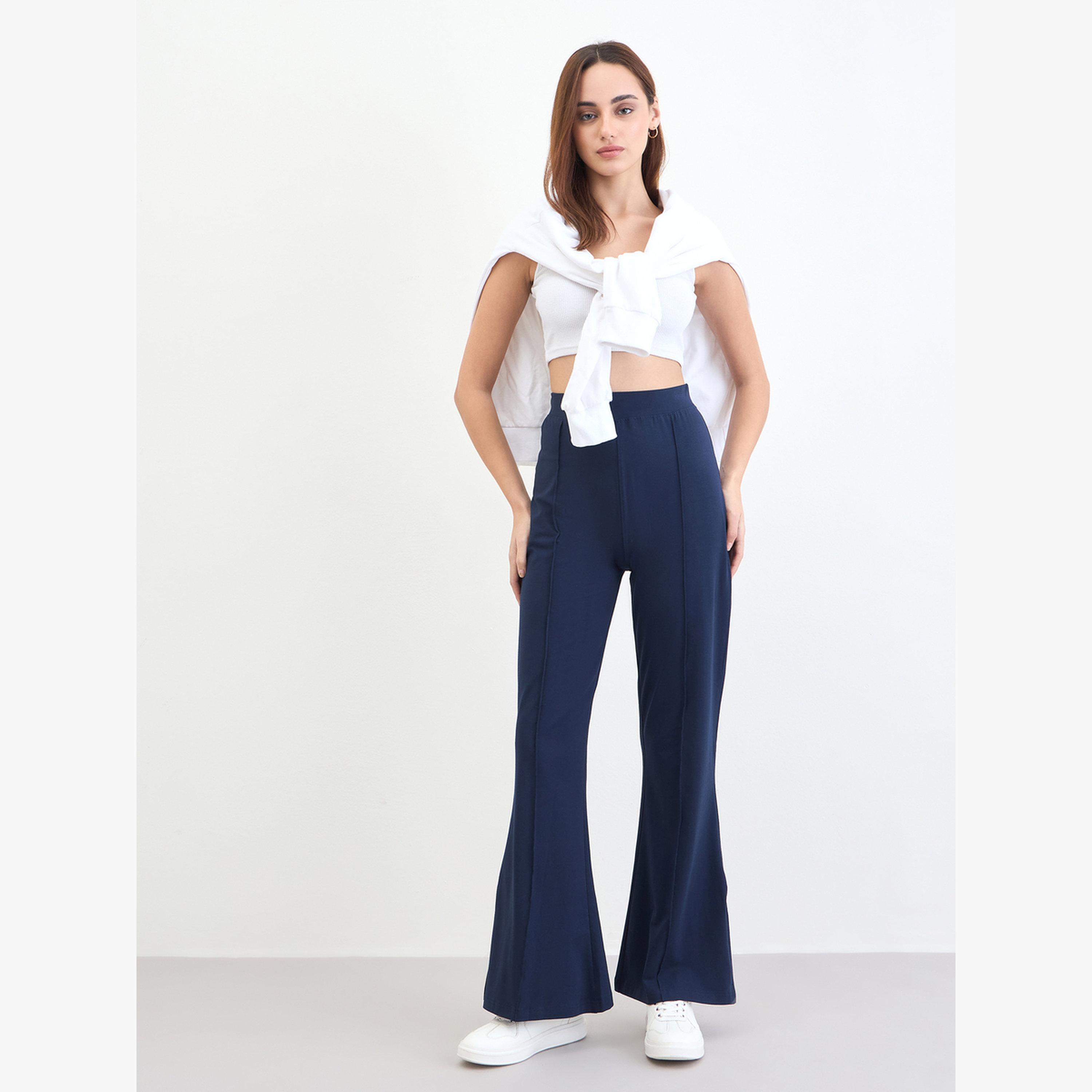 Styli Women Navy Blue Flare Leggings-women-clothing-bottoms-leggings-image-2