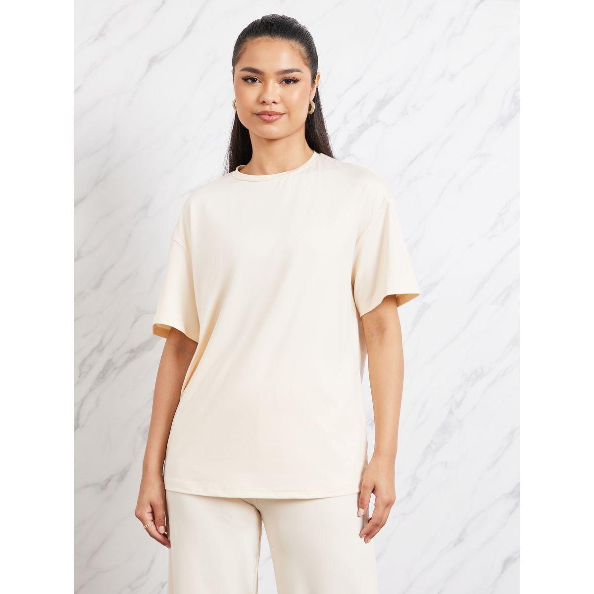 طقم منسق من بنطال وتيشيرت باكتاف منخفضة-women-clothing-coordsets-image-2