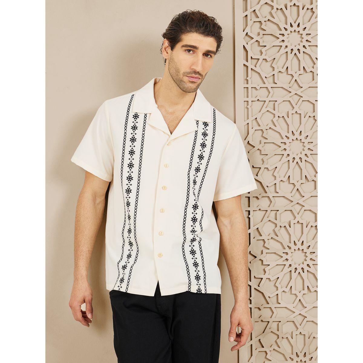 Styli Limited Aztec Print Cuban Collar Relax Fit Shirt-men-clothing-shirts-image-1