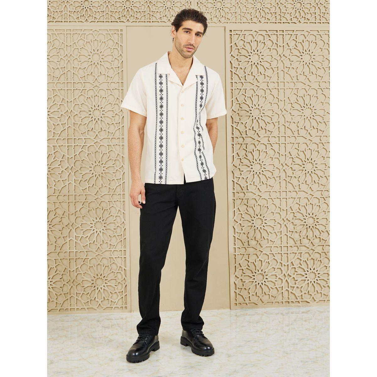 Styli Limited Aztec Print Cuban Collar Relax Fit Shirt-men-clothing-shirts-image-2