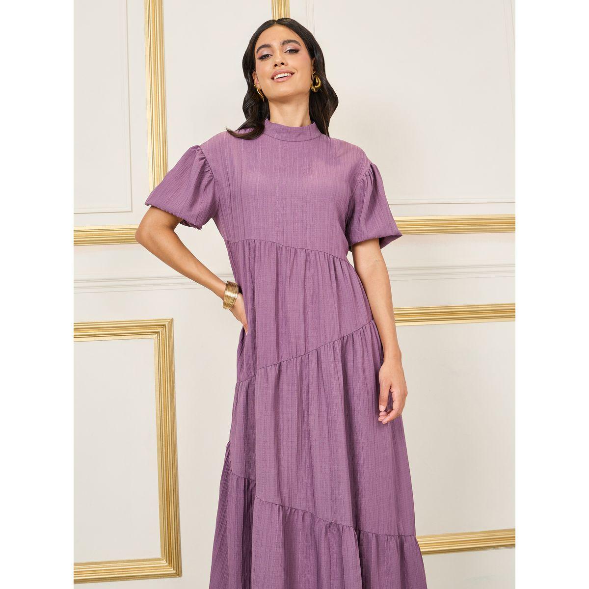 Styli Textured High Neck Tiered Maxi Dress-women-clothing-dresses-image-2