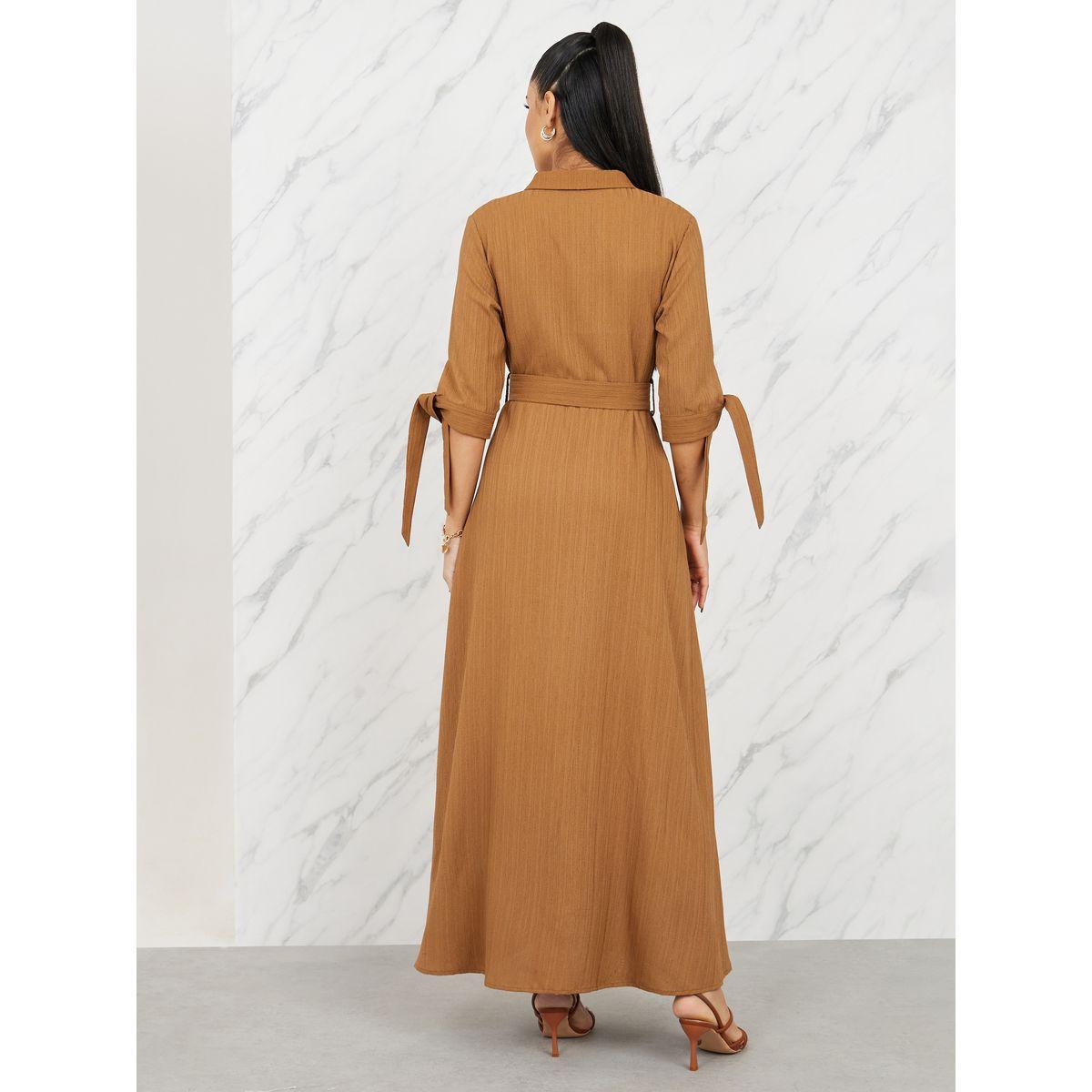 Styli Textured Belted Shirt Maxi Dress-women-clothing-dresses-image-4