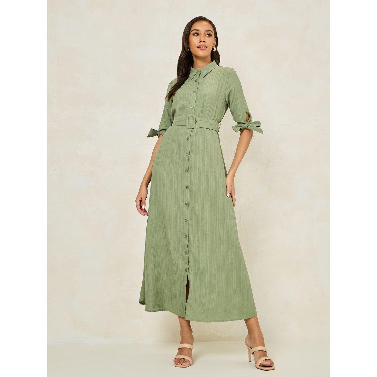 فستان طويل بتفاصيل بارزة الملمس مع حزام-women-clothing-dresses-image-1
