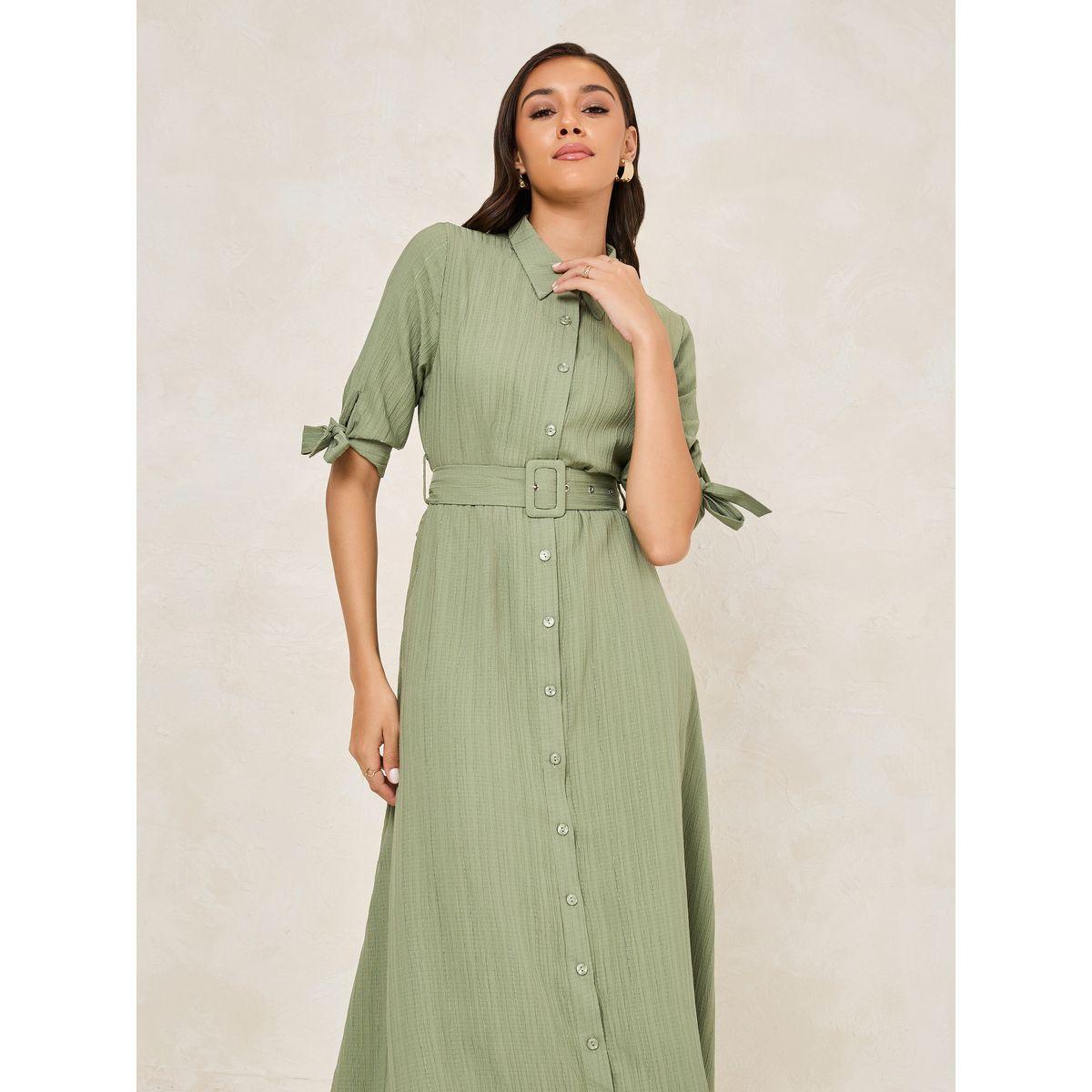 فستان طويل بتفاصيل بارزة الملمس مع حزام-women-clothing-dresses-image-2