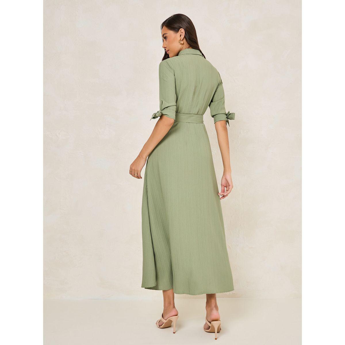 فستان طويل بتفاصيل بارزة الملمس مع حزام-women-clothing-dresses-image-4