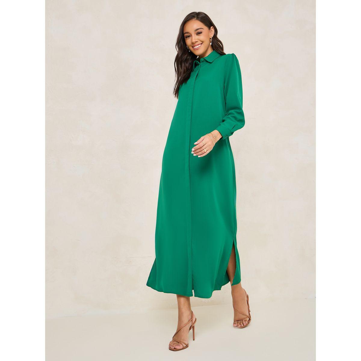 Styli Solid Shirt Maxi Dress with Concealed Placket-women-clothing-dresses-image-1