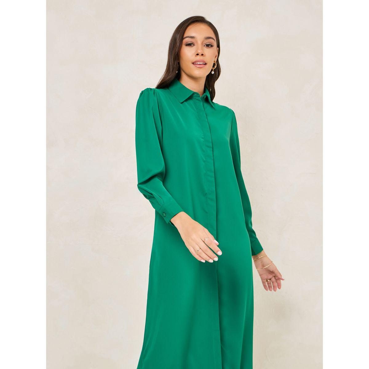 Styli Solid Shirt Maxi Dress with Concealed Placket-women-clothing-dresses-image-3