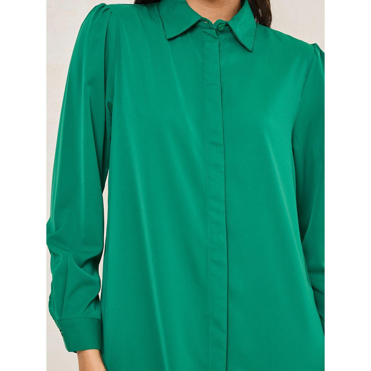 Styli Solid Shirt Maxi Dress with Concealed Placket-women-clothing-dresses-image-4