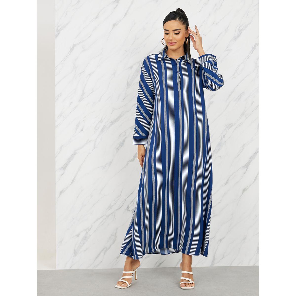 فستان طويل مخطط مع اكتاف منخفضة-women-clothing-dresses-image-1