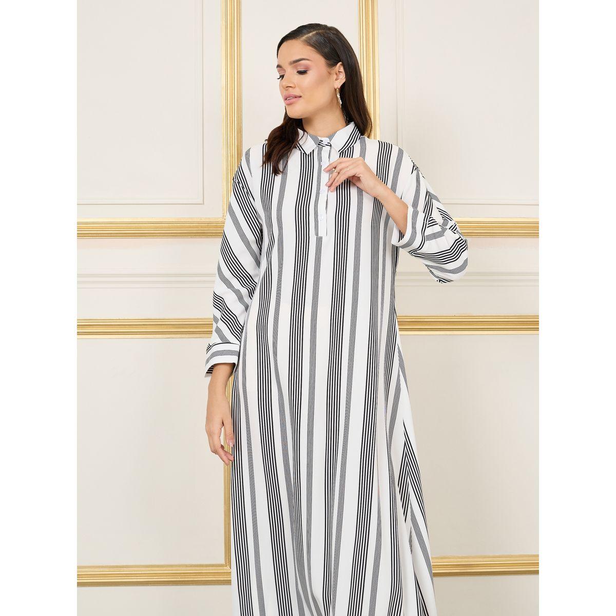 فستان طويل مخطط مع اكتاف منخفضة-women-clothing-dresses-image-2