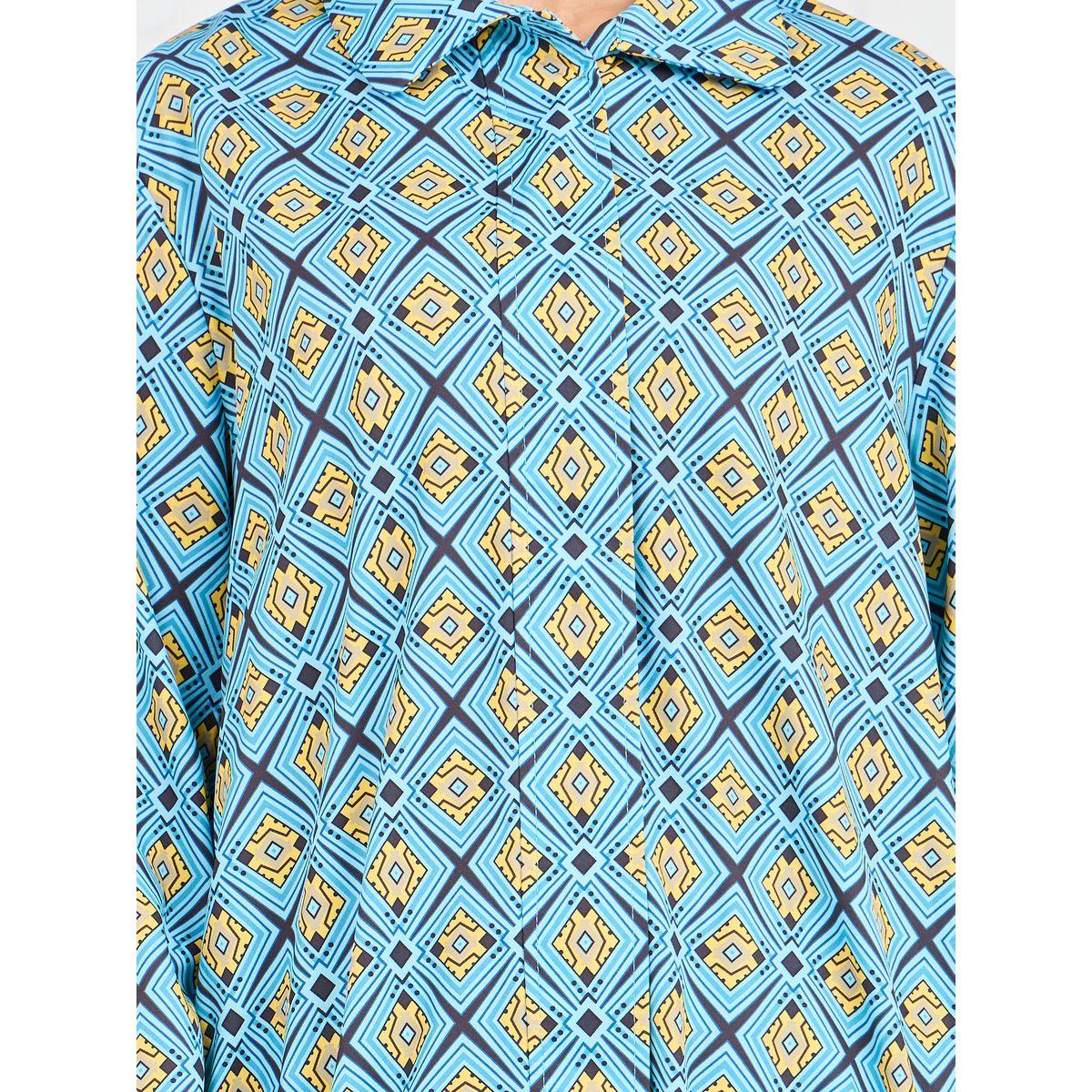 مجموعة من بنطال بارجل مستقيمة وبلوزة بطبعة هندسية-women-clothing-coordsets-image-3