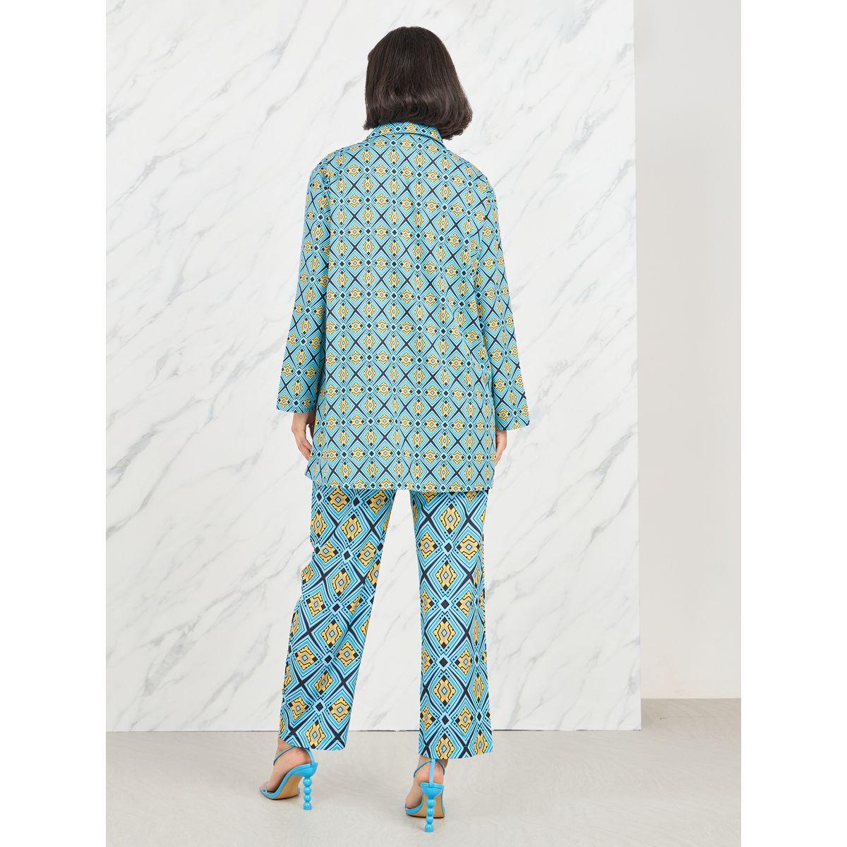 مجموعة من بنطال بارجل مستقيمة وبلوزة بطبعة هندسية-women-clothing-coordsets-image-5