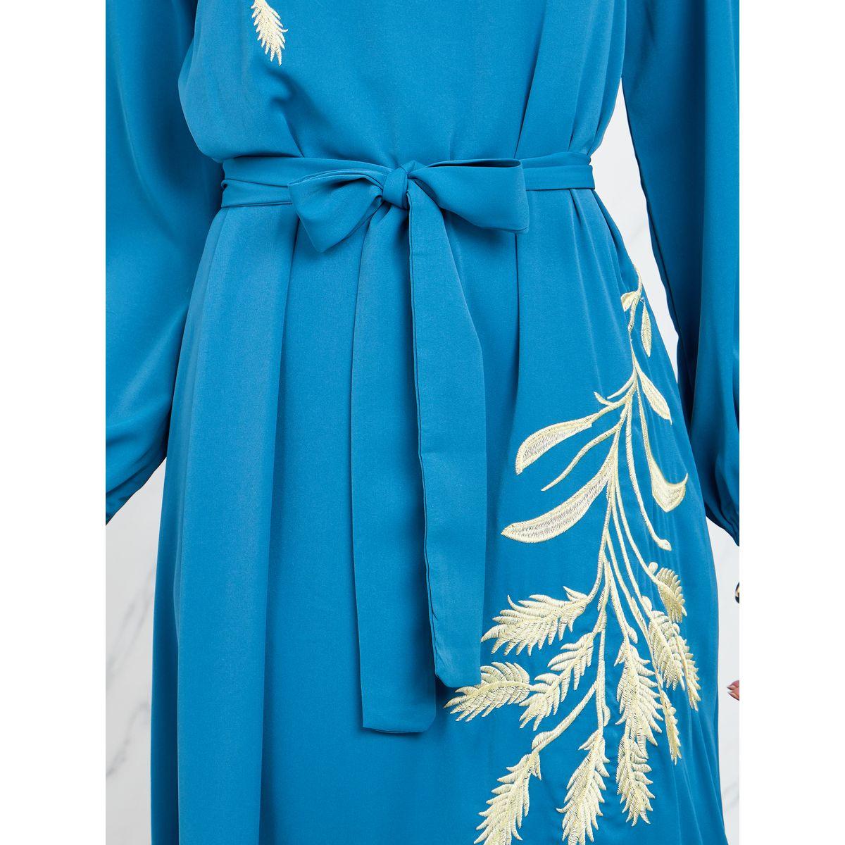 Styli Leaf Embroidered Self Tie Up A-Line Maxi Dress-women-clothing-dresses-image-3
