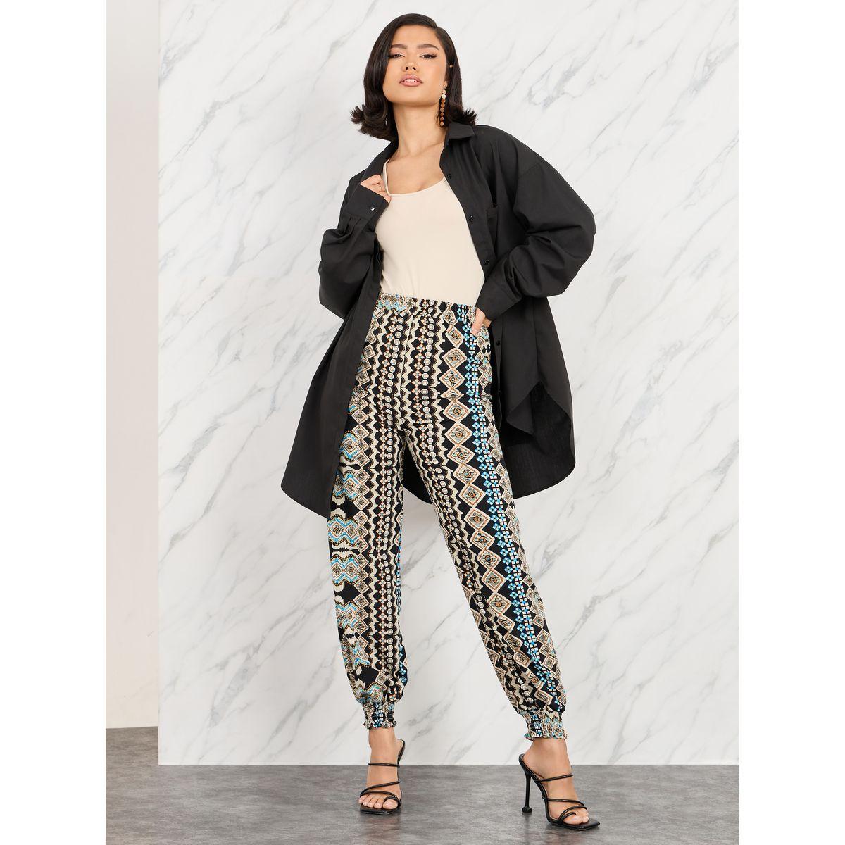بنطال مطبع بطبعة بوهيمية وحواف مكبلة-women-clothing-bottoms-trousers-image-2