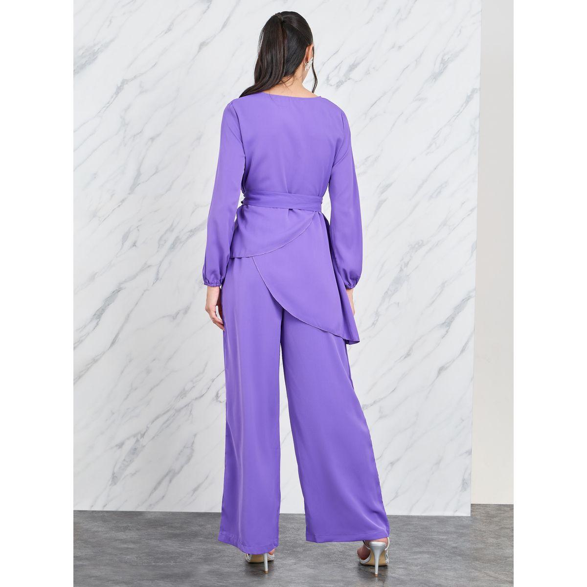 بنطال بأرجل مستقيمة مع بلوزة برباط خصر-women-clothing-coordsets-image-5