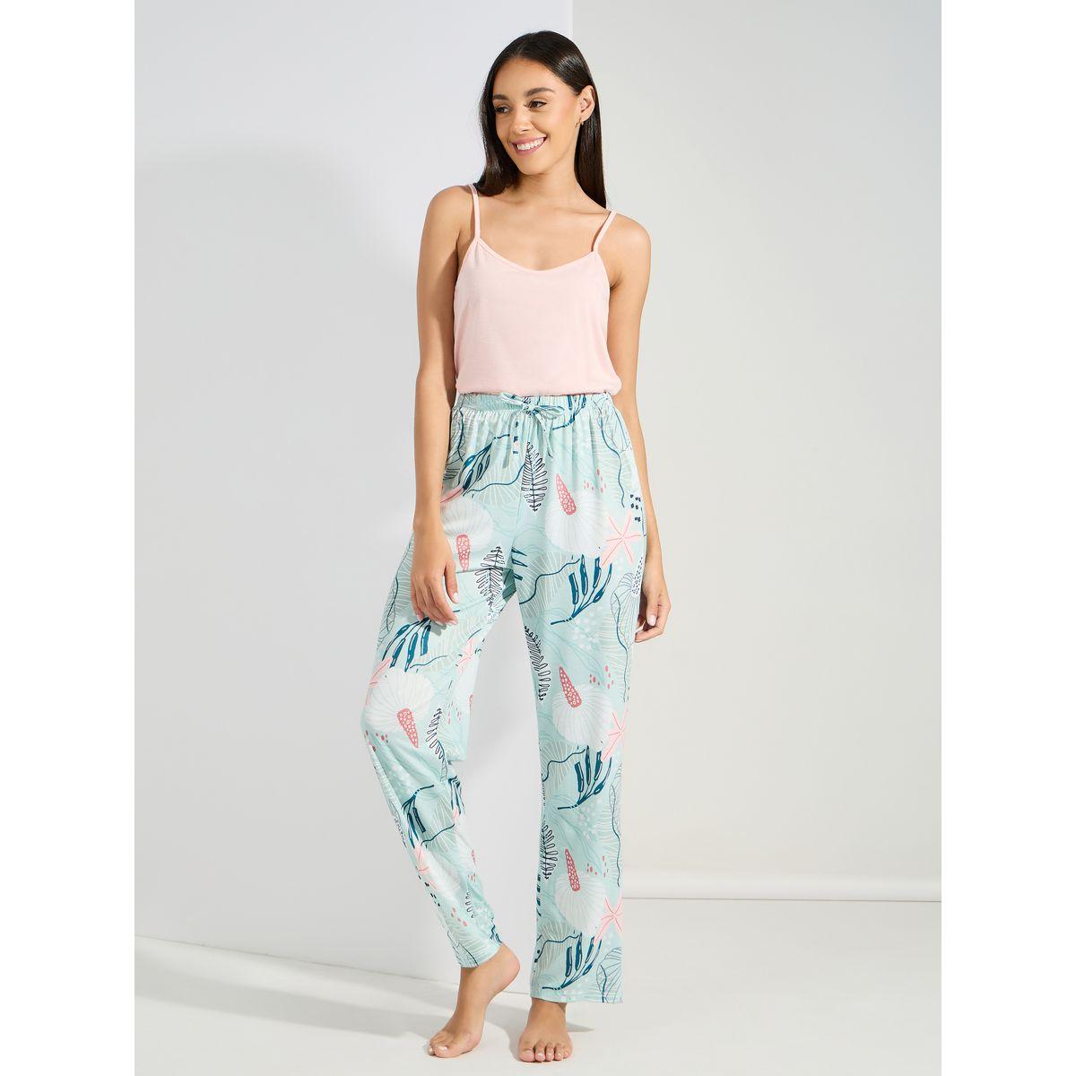 Styli Unwind Solid Cami & Tropical Print Pyjama Set-women-clothing-nightwear-pyjamas-longsets-image-6