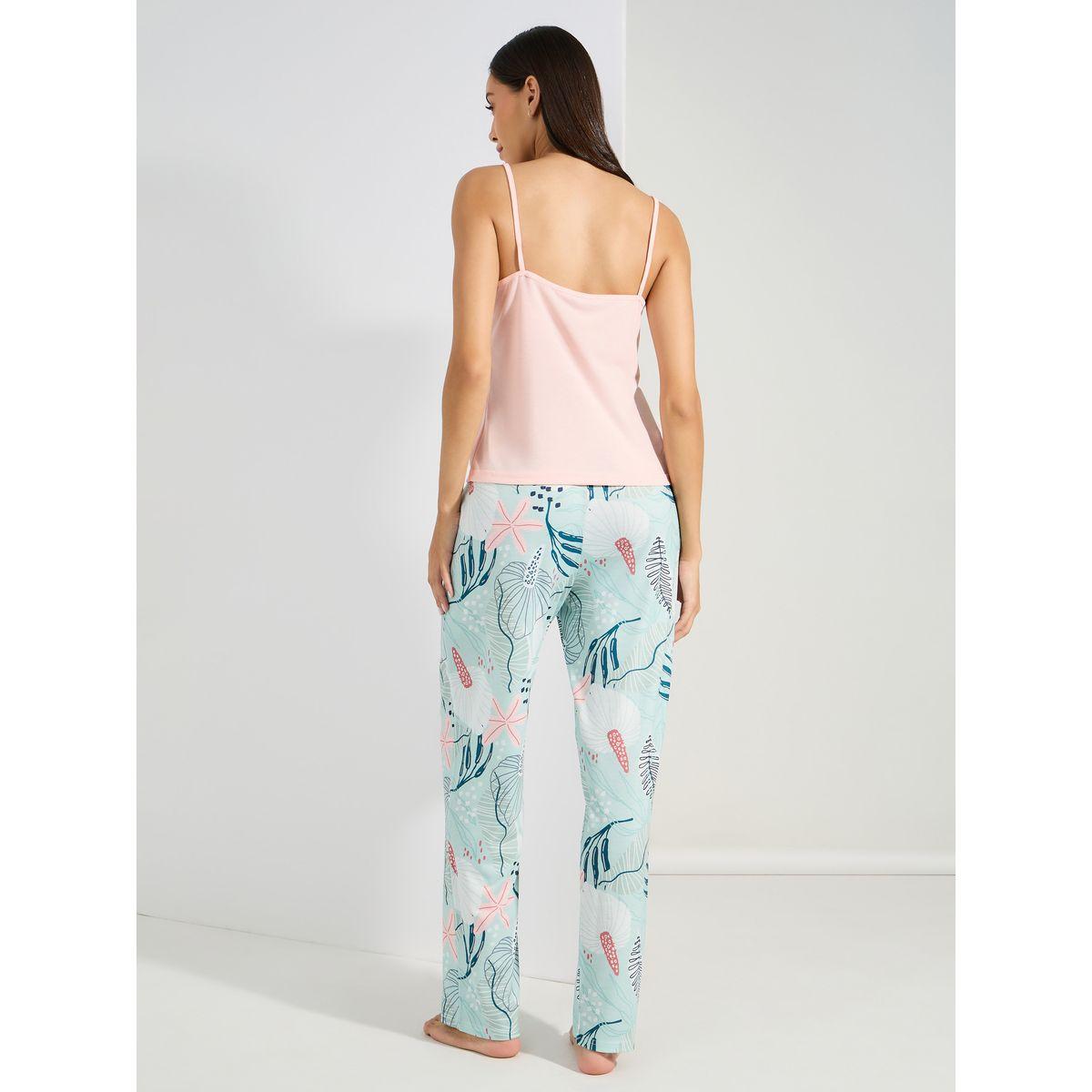 Styli Unwind Solid Cami & Tropical Print Pyjama Set-women-clothing-nightwear-pyjamas-longsets-image-7