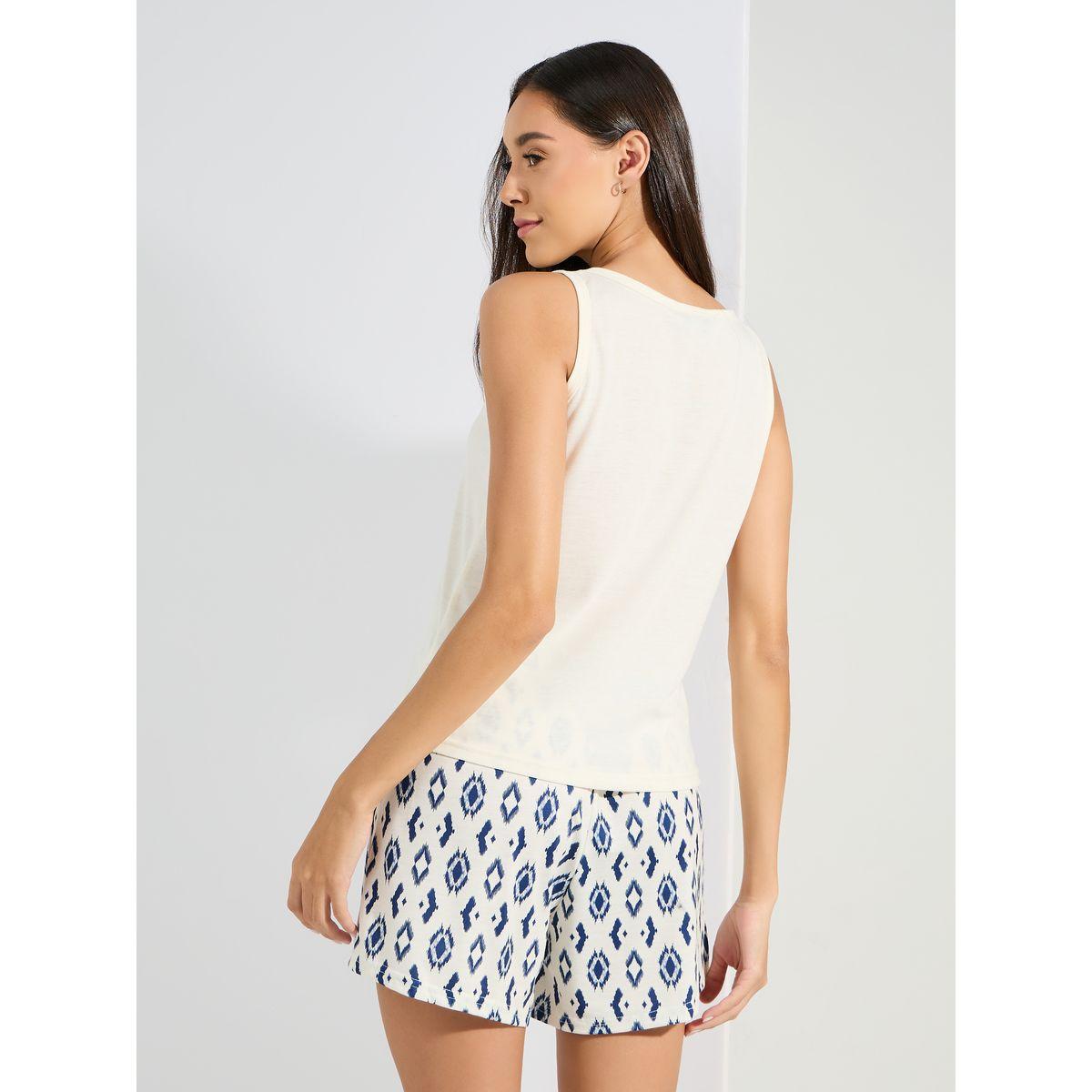 Styli Unwind Solid Button Placket Vest & Geo Print Shorts Set-women-clothing-nightwear-pyjamas-shortsets-image-5