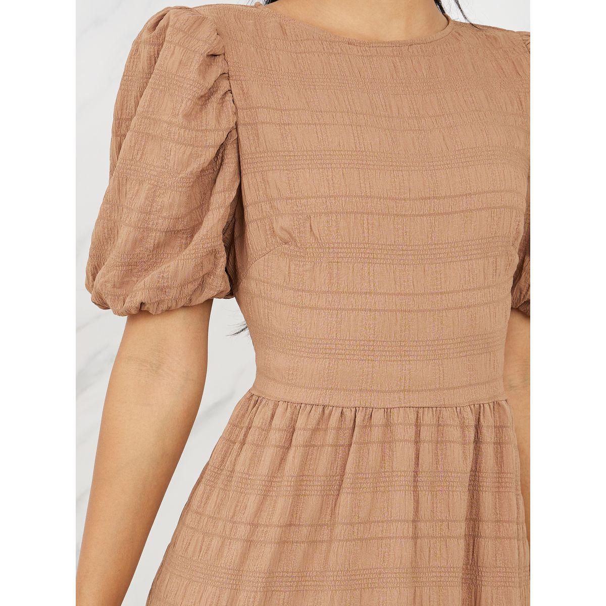 Styli Textured Puff Sleeves Tiered Maxi Dress-women-clothing-dresses-image-3