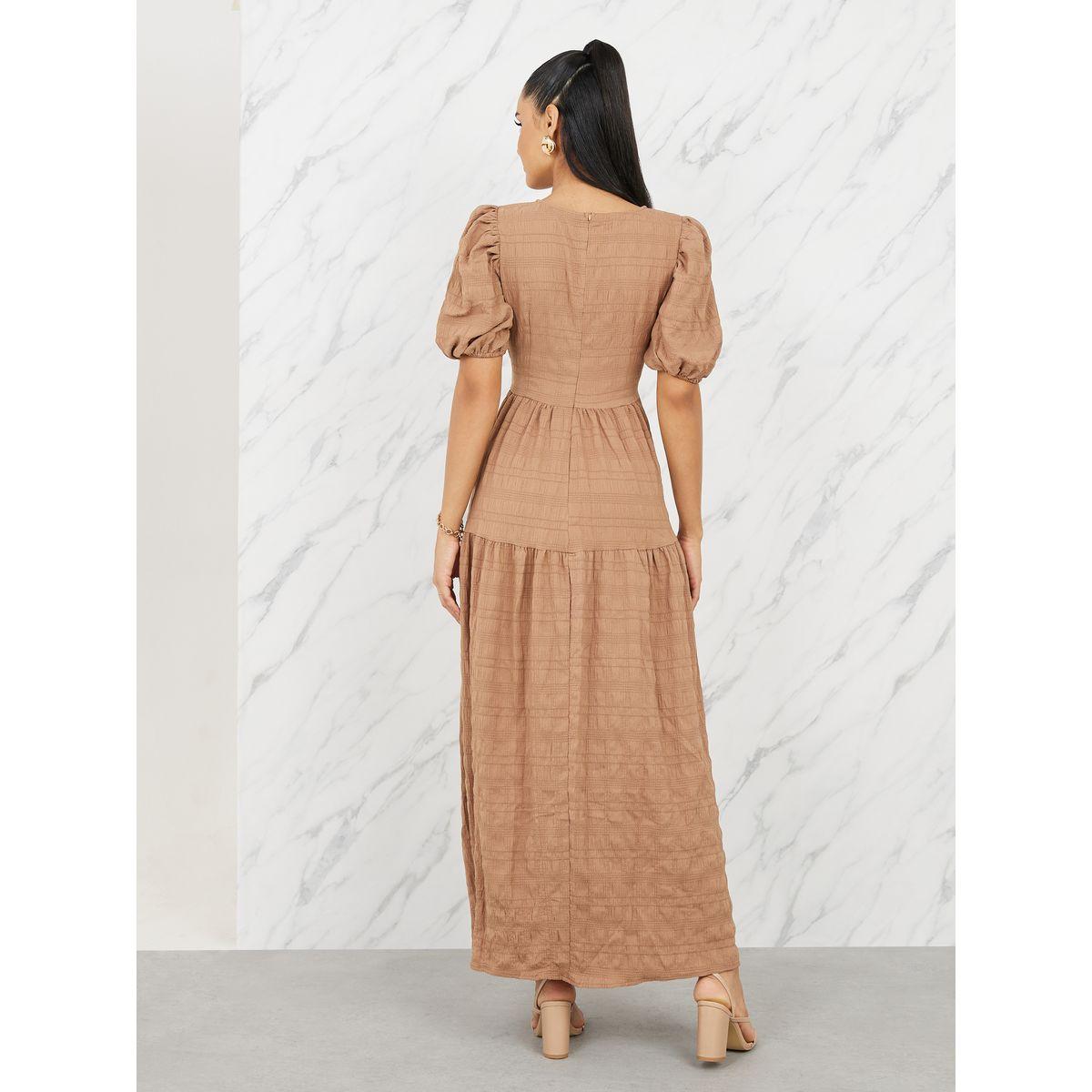 فستان طويل بكسرات واكمام منفوخة-women-clothing-dresses-image-4