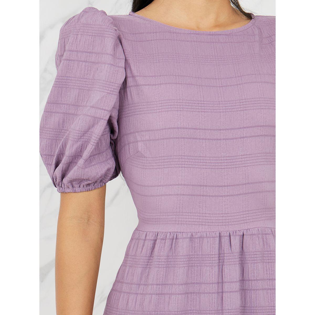 Styli Textured Puff Sleeves Tiered Maxi Dress-women-clothing-dresses-image-3