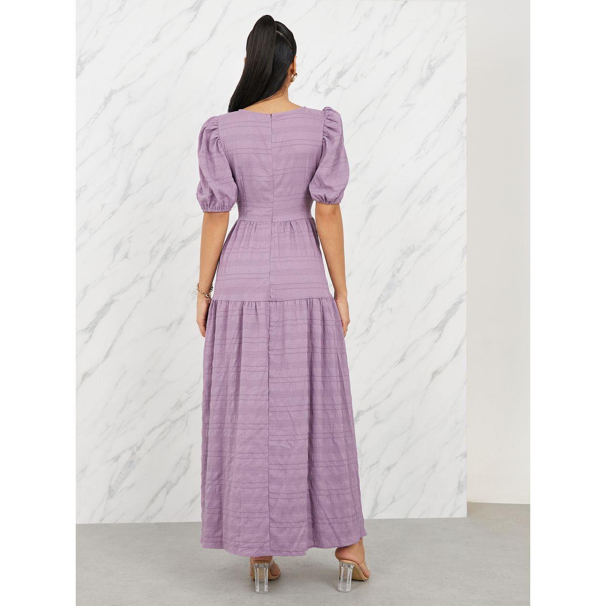 Styli Textured Puff Sleeves Tiered Maxi Dress-women-clothing-dresses-image-4