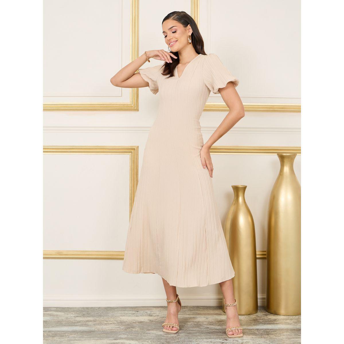 Styli Textured Puff Sleeves A-Line Midi Dress-women-clothing-dresses-image-2