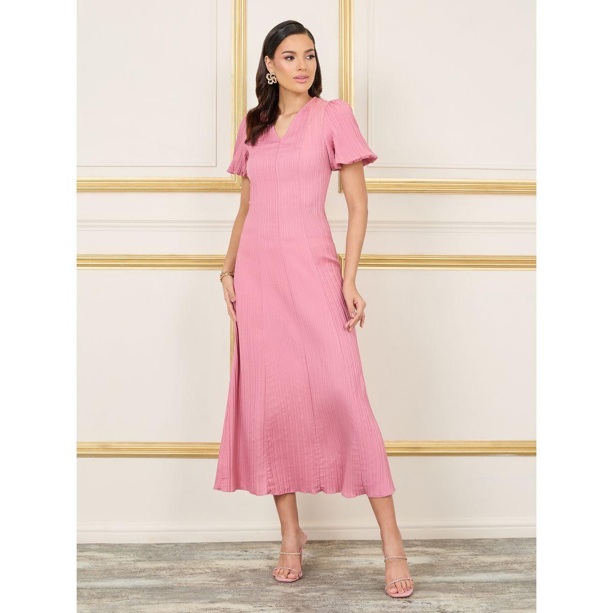 Styli Textured Puff Sleeves A-Line Midi Dress-women-clothing-dresses-image-1