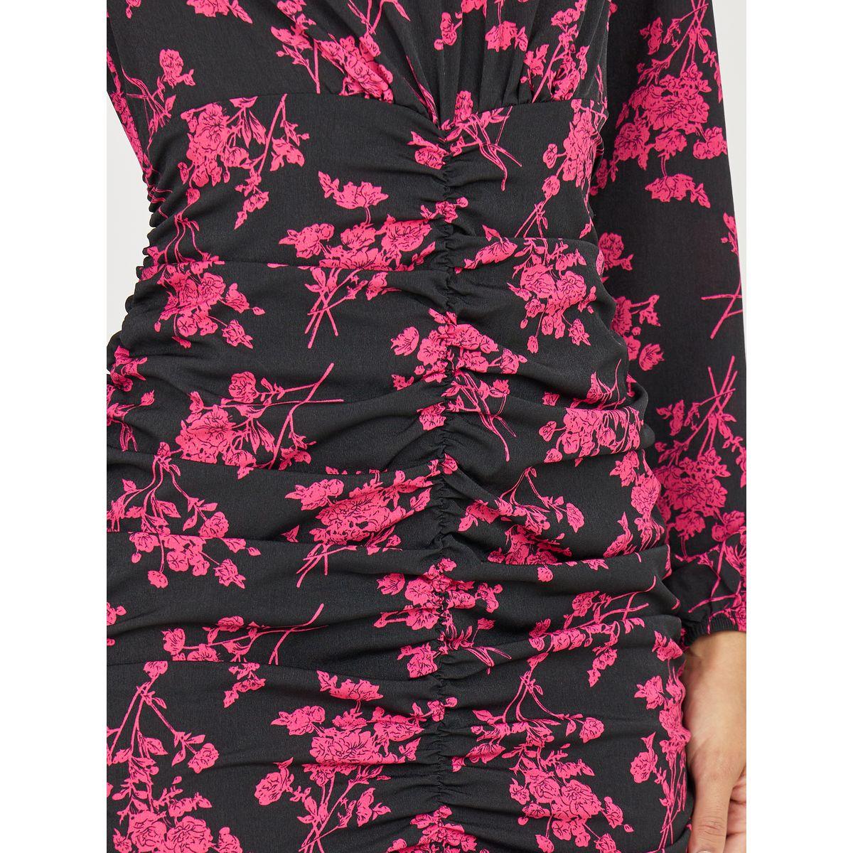 Styli Floral Print Side Ruched Detail Mermaid Maxi Dress-women-clothing-dresses-image-3