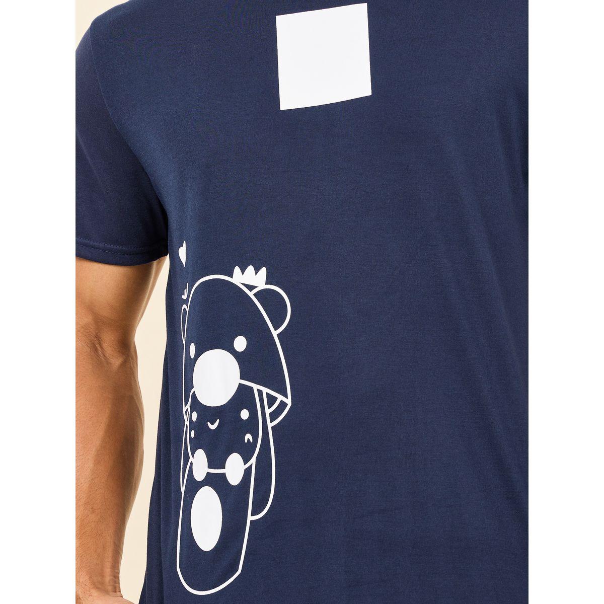 Styli Unwind Teddy Graphic Print Crew Neck T-Shirt and Striped Short Set-men-clothing-nightwear-sets-image-3