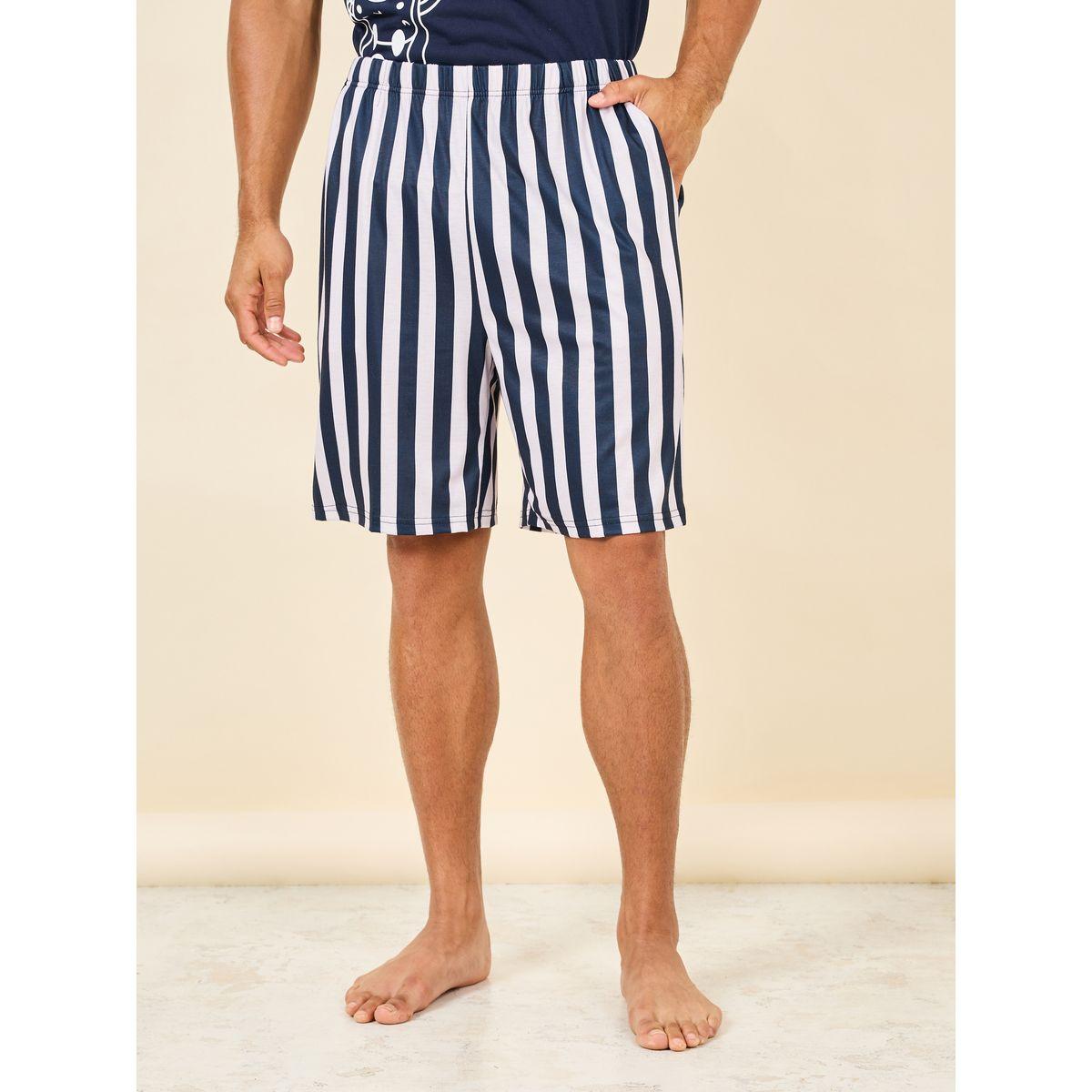 Styli Unwind Teddy Graphic Print Crew Neck T-Shirt and Striped Short Set-men-clothing-nightwear-sets-image-4