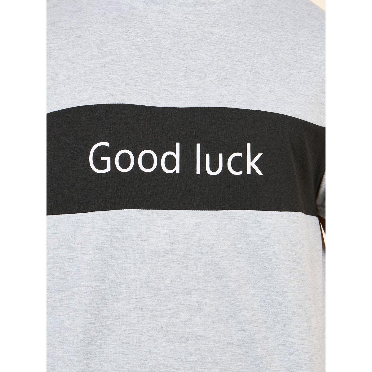 Styli Unwind Good Luck Print Crew Neck T-shirt and Short Set-men-clothing-nightwear-sets-image-3