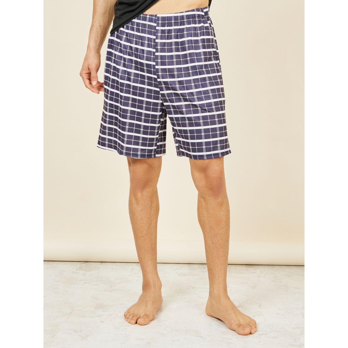 Styli Unwind Slogan Print Crew Neck T-shirt and Checkered Short Set-men-clothing-nightwear-sets-image-4